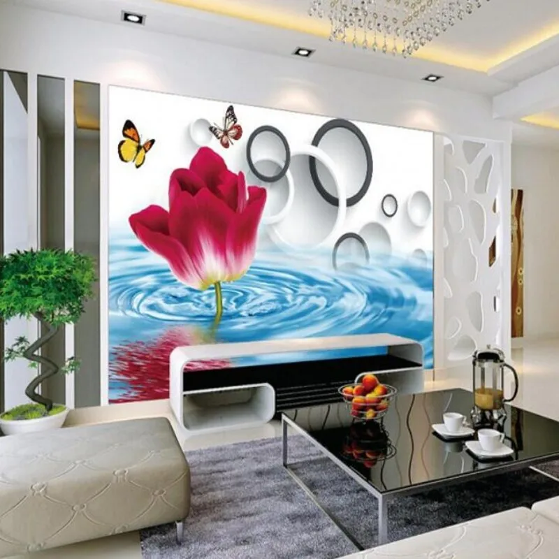 Custom Any size wallpaper modern minimalist living room red flowers