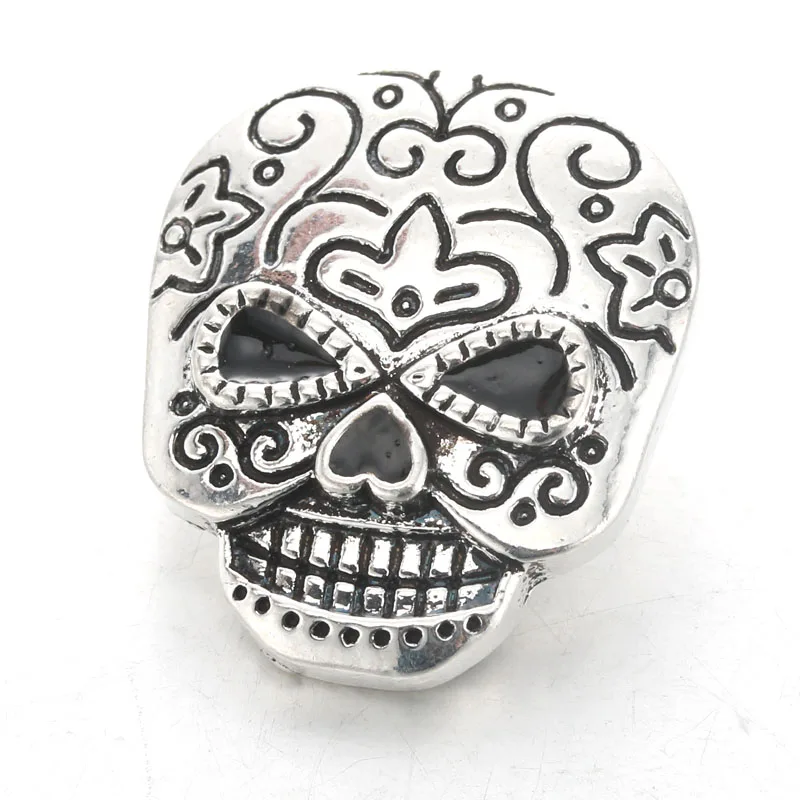 

10pcs/lot Skull Snap Jewelry Boom Life Metal Rhinestone Snap Buttons Fit 18MM Snap Bracelet For Women DIY Charms 4505