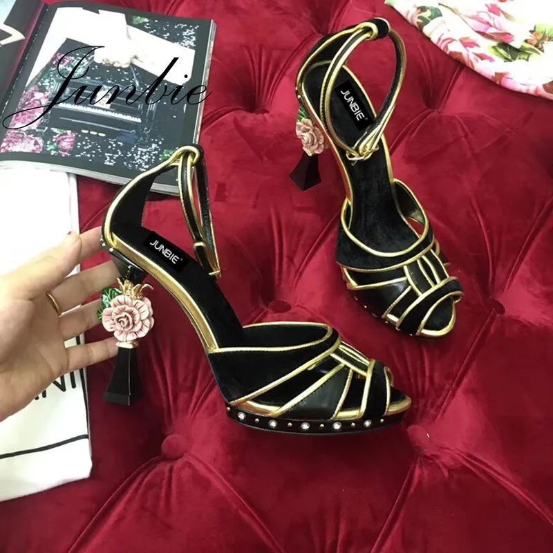 As Rosa Sandalias Correa Cuero Hebilla Tacón De Negro Sexy Tachonado Zapatos Genuino Las Alto Junbie Dedo Pic Mujer Mujeres as Verano Abierto Pic Del Floral Pie 8dBqwa
