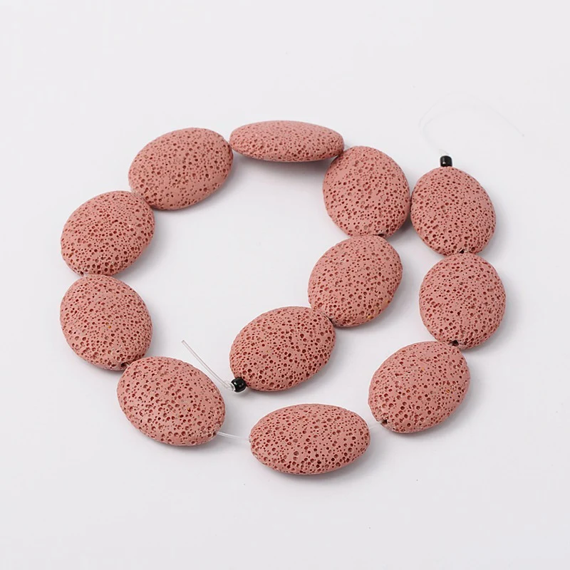 Pink 120 шт. натуральная Лава бусины пряди окрашенные плоские овальные разных цветов цвет 32x25x8 мм DIY ювелирных изделий ожерелья браслеты припасы для ремесла - Цвет: Pink