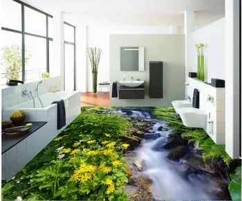 

3d flooring wallpaper custom waterproof 3d flooring pvc Hd streams grass floret 3 d flooring painting 3d wall murals wallpaper