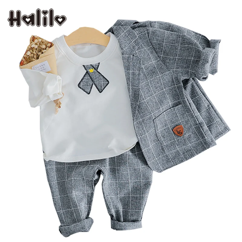 Halilo/Весенний комплект одежды для маленьких мальчиков, куртка джентльмена, штаны, футболка, 3 шт., Одежда для младенцев, одежда для маленьких мальчиков, комплект одежды для мальчиков на день рождения