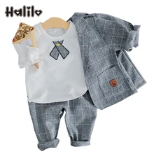 Halilo/Весенний комплект одежды для маленьких мальчиков, куртка джентльмена, штаны, футболка, 3 шт., Одежда для младенцев, одежда для маленьких мальчиков, комплект одежды для мальчиков на день рождения