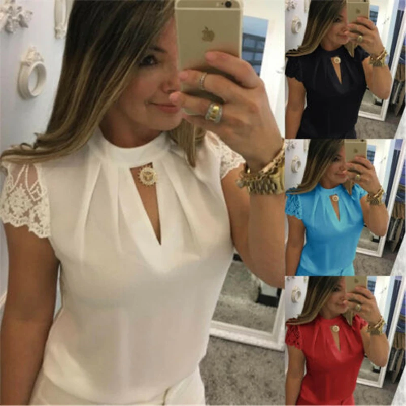 

2019 summer Style Vogue Women Ruffle Sleeve Neck Slim Fitted Shirts Casual Office Lady White Blouse Tops Tees