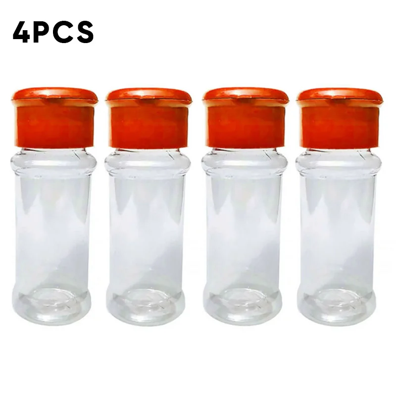 Емкости для специй 4 шт 100 мл пластик для сезонных приправ перец порошок солонка держатель для бутылки - Цвет: Red