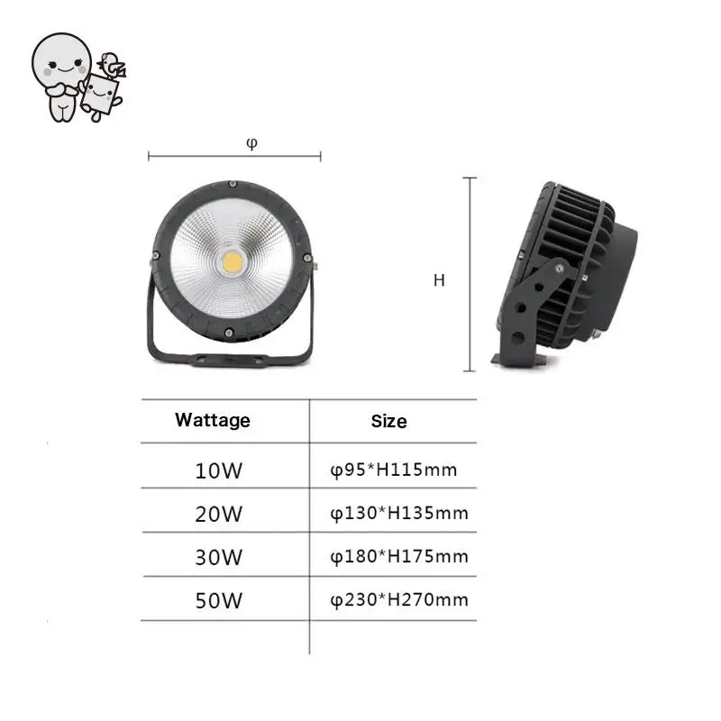 Открытый 10W20W30W50W черный алюминиевый круглый COB Светодиодный прожектор светильник водонепроницаемый современный пейзаж Освещение Лампа для двора проект