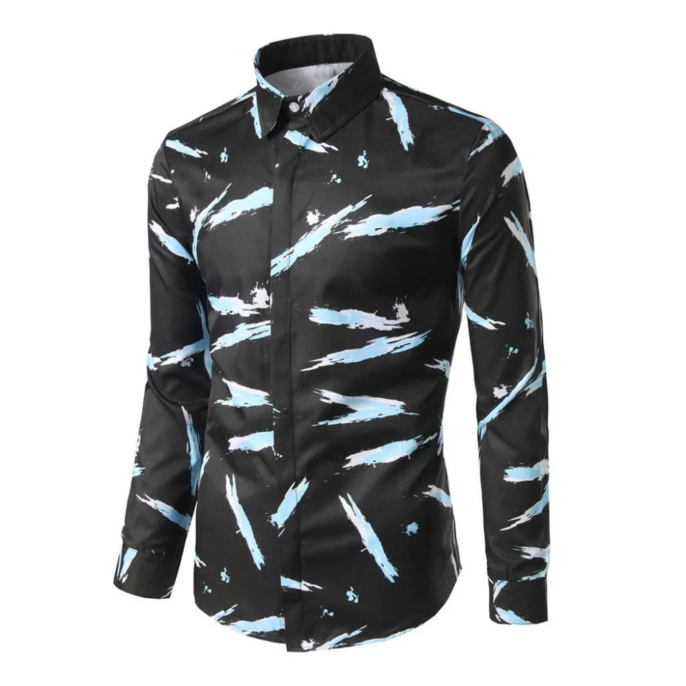 2019  men's casual T-shirt button lapels slim plus size sports t-shirt comfortable long-sleeved shirt men luxury 40J6 (1)