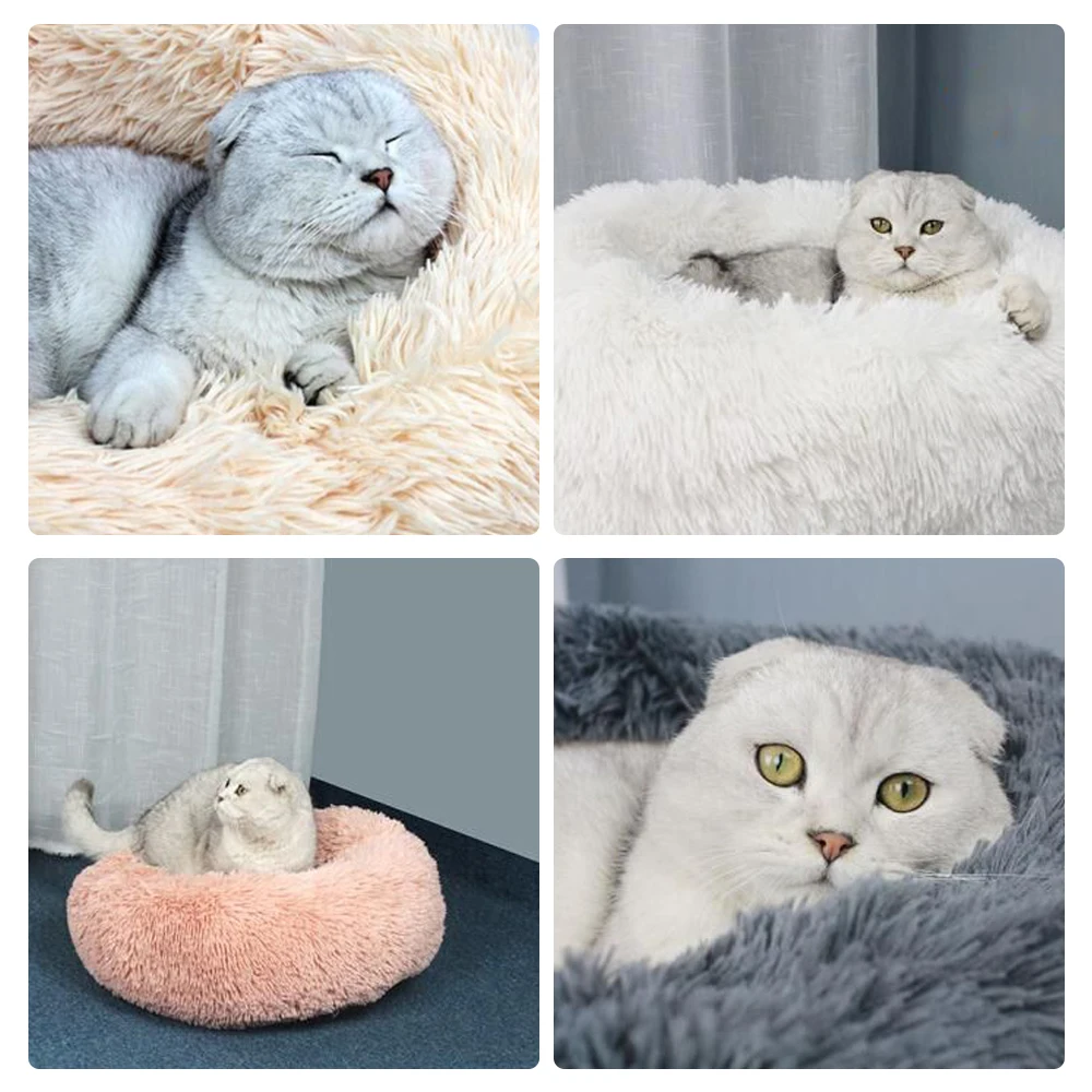 Long Plush Cat House Cat bed Cat Winter Warm Round Sleeping Bag Beds for cats dogs Kennel Dog Bed Puppy Cushion Mat Supplies