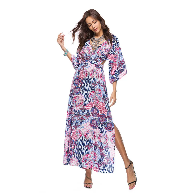 

Coverup Ladies Swimwear Woman Beach Dress Clothes Cover Up Tunic And Swim Suit 2019 New Bat Long Sleeve High Waist Forked Skirt