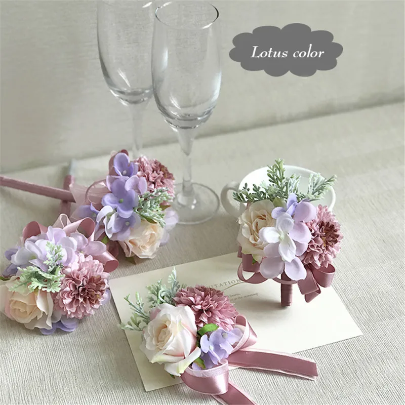 wrist corsage Boutonniere Brooch pin wedding flowers rose peony artificial flower  (4)