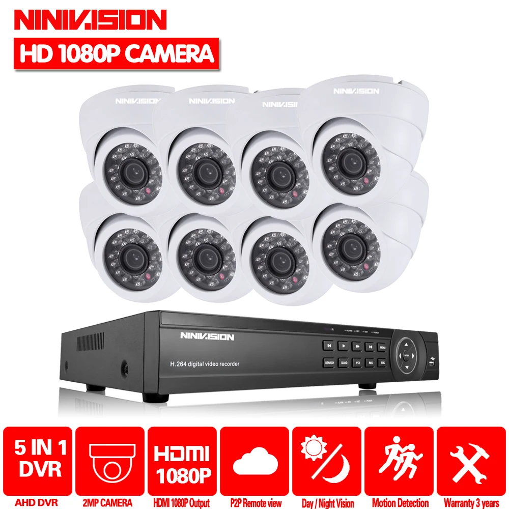8CH AHD 2.0MP HD 1080 P Купольные Камеры видеонаблюдения комплект системы 8-канальный