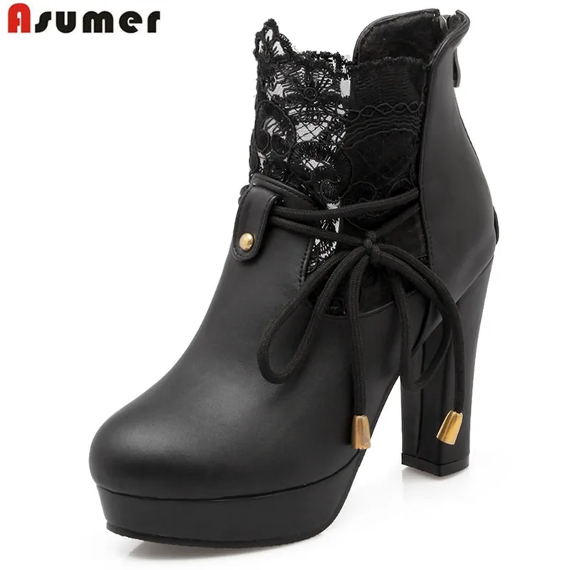 

Asumer 2017 spring autumn sexy women boots with cut outs and zip pu soft leather platform round toe elegant female ankle boots