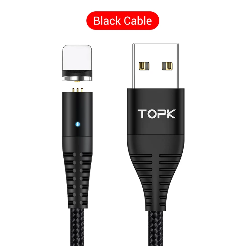 Магнитный usb-кабель TOPK 5A для быстрой зарядки, кабель USB type-C, Магнитный зарядный кабель Micro usb для iPhone X, samsung, Xiaomi - Цвет: Black