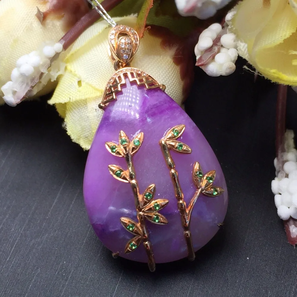 

Fine Jewelry Customized Size Real 18K White Gold AU750 100% Natural Sugilite 8.9ct Gemstones Pendants for Women Necklace