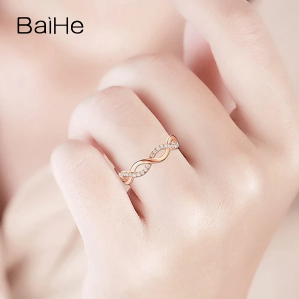 BAIHE Solid 18 К белого золота 0.18ct Certified H/SI круглая огранка 100% из натуральной бриллиантами свадебные Для женщин Мода fine Jewelry Кольцо