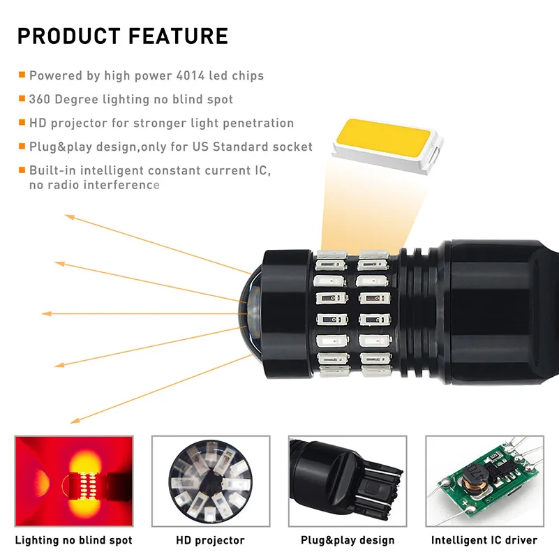2x W21/5 Вт 7443 светодиодный T20 12 SMD 5730 Автомобильный сигнальная Поворотная лампа стоп