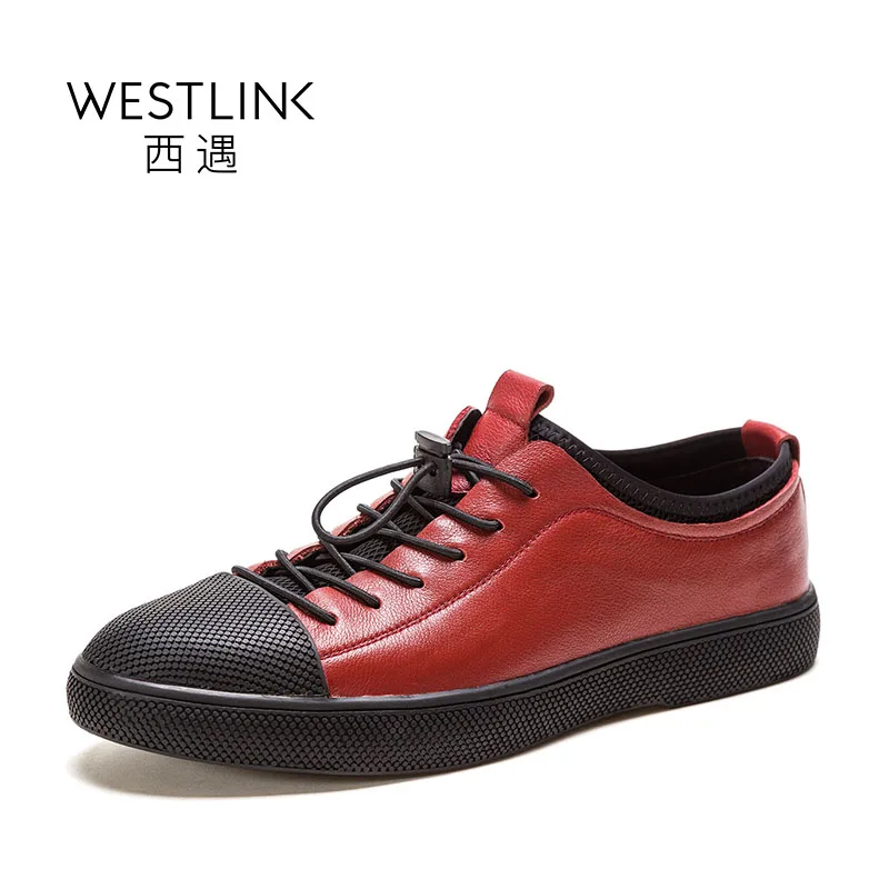 

Westlink 2017 Spring New Top Layer Cow Leather Elastic Band Flats Round Toe Men Comfortable Shoes Black Wine Red