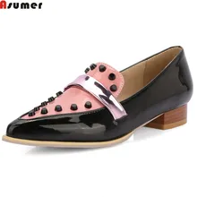 ASUMER/Демисезонные женские туфли на плоской подошве; цвет бежевый, черный; повседневные разноцветные женские туфли на плоской подошве с острым носком и заклепками; большие размеры 32-46