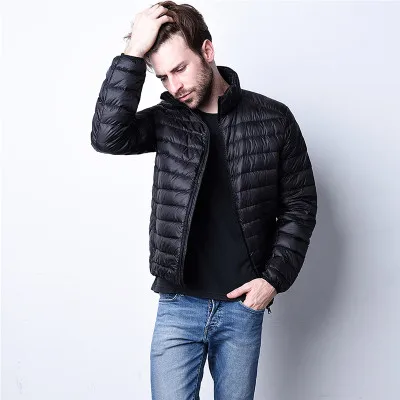 Новое поступление, мужская куртка на утином пуху, Осень-зима, теплое пальто, мужской светильник, тонкая куртка на утином пуху, пальто - Цвет: black Stand collar