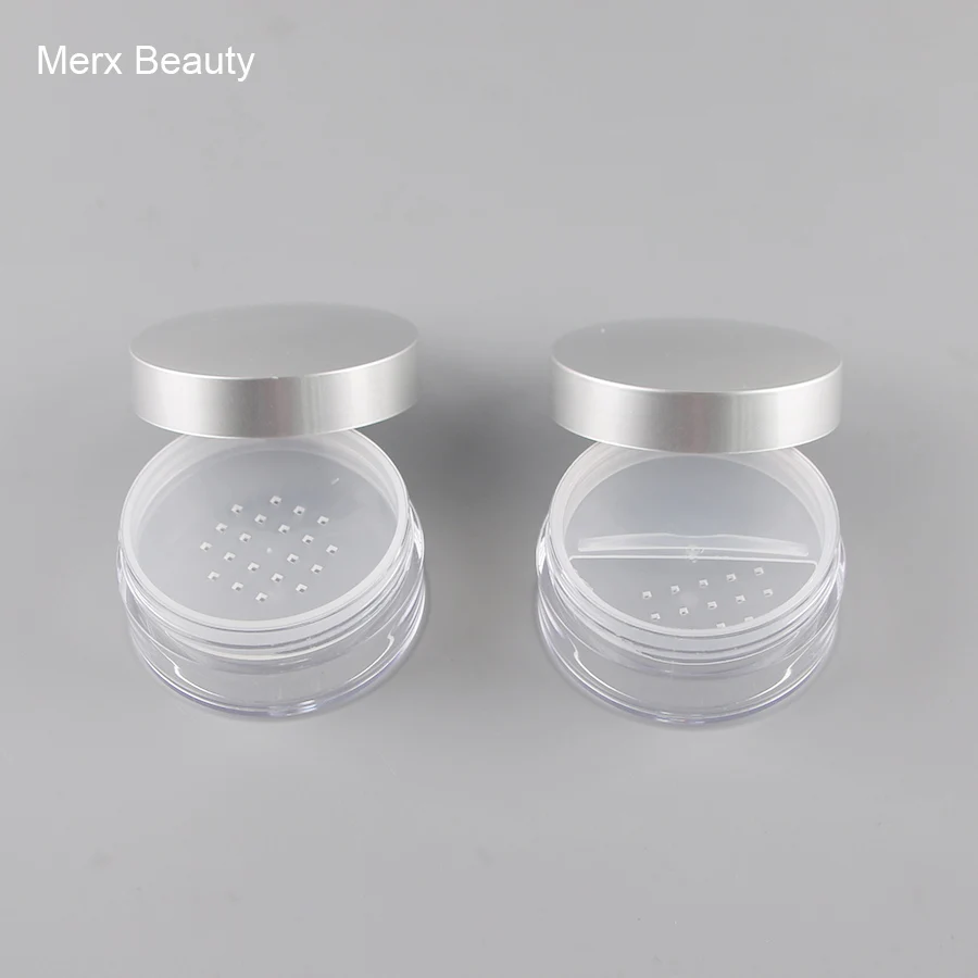 

50PCS 50ML Clear Plastic Loose Powder Case With 2 Shape Of Sifter, Portable Cosmetic Jar With Silver Cover, High-grade Makeup