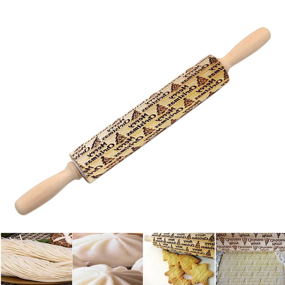 

Christmas Tree Embossing Rolling Pin Engraved Durable For DIY Kitchen Cookies LBShipping
