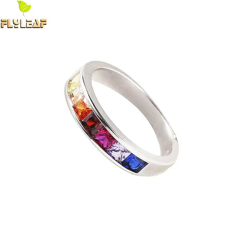 

Flyleaf Rainbow Gradually Candy Colors Real 925 Sterling Silver Rings For Women High Quality Fashion Fine Jewelry High Quality