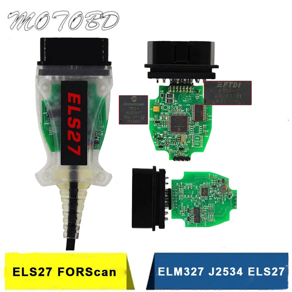 

ELS27 FORScan ELS 27 Scanner Green PCB FTDI Chip FORScan Scanner OBD2 Diagnostic Cable Support ELM327 J2534