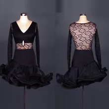 Цветок рыбий хвост латинский танец костюм для танцев платья кружева сплайсинга красный/черный Чача/Танго/Самба/Румба соревнование платье