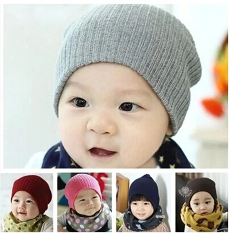 Baby solid color wool Knitted caps Newborn autumn winter warm Cute Hats