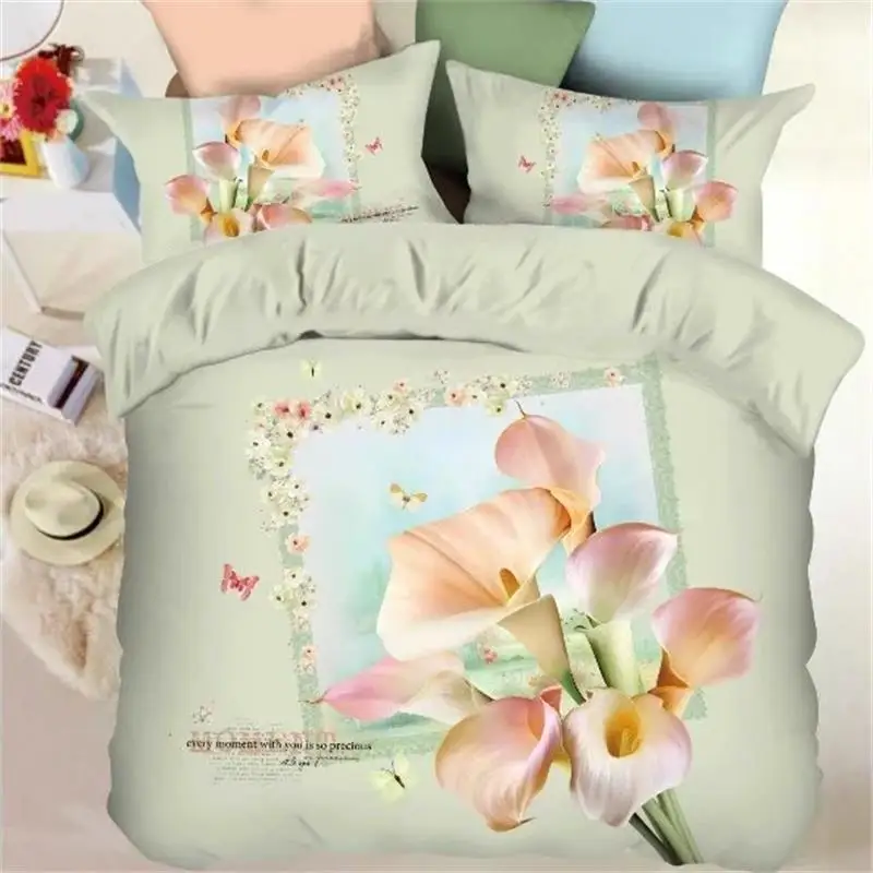 

Calla Lily Bedding Set Queen Size Quilt Cover Pillowcase Bed Sheets 100% Cotton Floral Printed Girls Textiles Bedroom Sets