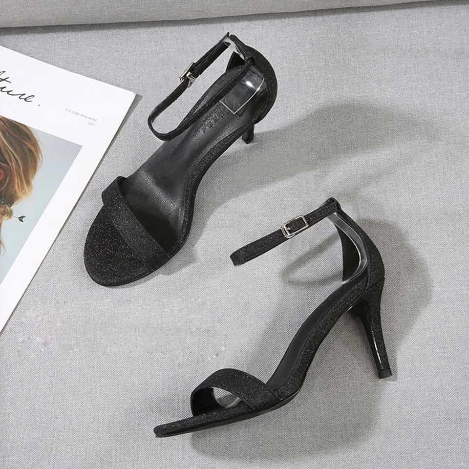Schwarz Ankle Frauen Schuhe Jawakye black Toe Sexy Classic Sandalen 10 Strap Cm grey Heel silver High Bling Heel Sommer 100mm Mujer Heels One Gray Black Peep 7 Heel O0wZrqX0