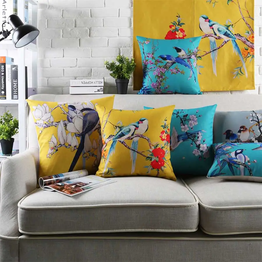 

Free Shipping!!Chinese style bird flower square throw pillow/almofadas case 45 53 60,pastoral country cushion cover home decore