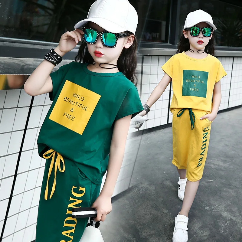 

Summer Girl Casual Sports Set Big Short Sleeve T-shirts Bag Hip Skirt Two Children's Set Girls Fall Outfits Baby Girl Clothes