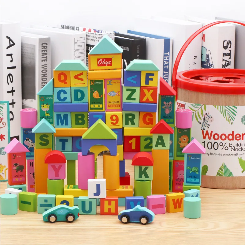 Umweltschutz holz 100 stück barreled kinder digitale alphabet szene gebäude sracking block spielzeug 0-14 jahre