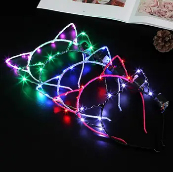 

Cat Ear Design LED Light Headband For Birthday Wedding Party Masquerade Decorations Cute Hair Hoop Accessories May Colors SN851