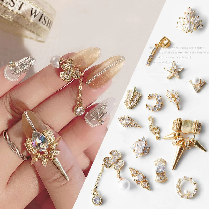 

24 Styles Nail Art Decoration Rhinestone 1Pc Tassel Heart Wing Chain Nails Jewelry Luxury Alloy Zircon Charms Ornaments Manicure