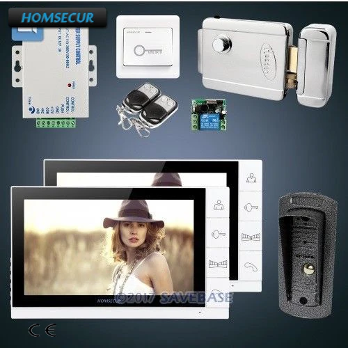 

HOMSECUR 1C2M 9" Wired Video&Audio Intercom System + White Monitor for Apartment