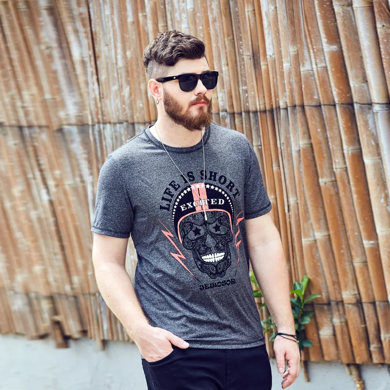 Oversized Men T-Shirts 2019 Summer New Arrivals Tide Grey Stretch Loose Casual Printed Skull Fashion Design Plus Size T Shirt | Мужская