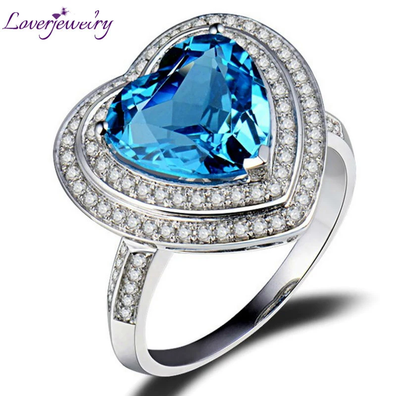 LOVERJEWELRY кольца для женщин сердце 10 мм Твердое 14 к белое золото 4.60Ct алмаз натуральный темно синий топаз Обручальное кольцо Раритет подарок