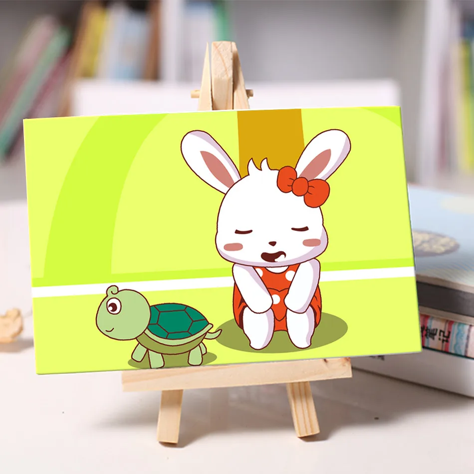 DIY painting by numbers Hare & Tortoise handmade oil painting on canvas