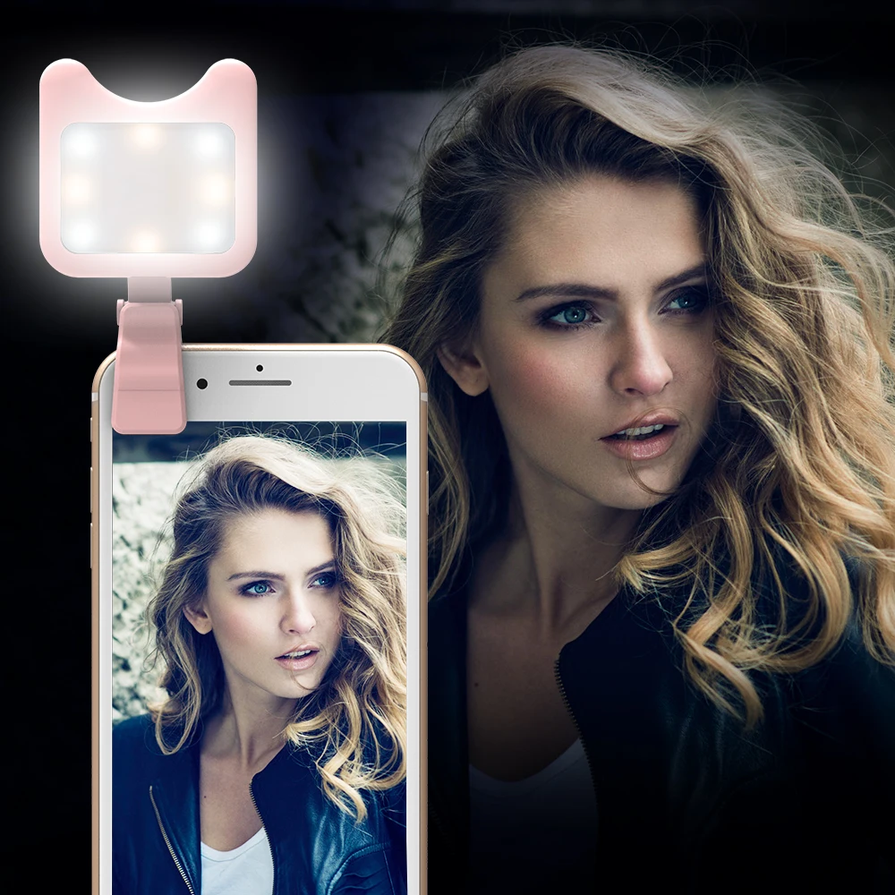 Apexel Universal LED Selfie Flash Light Clip-on Portable Rechargeable 9 Levels Flash Led Light for iPhone Samsung Huawei Tablet