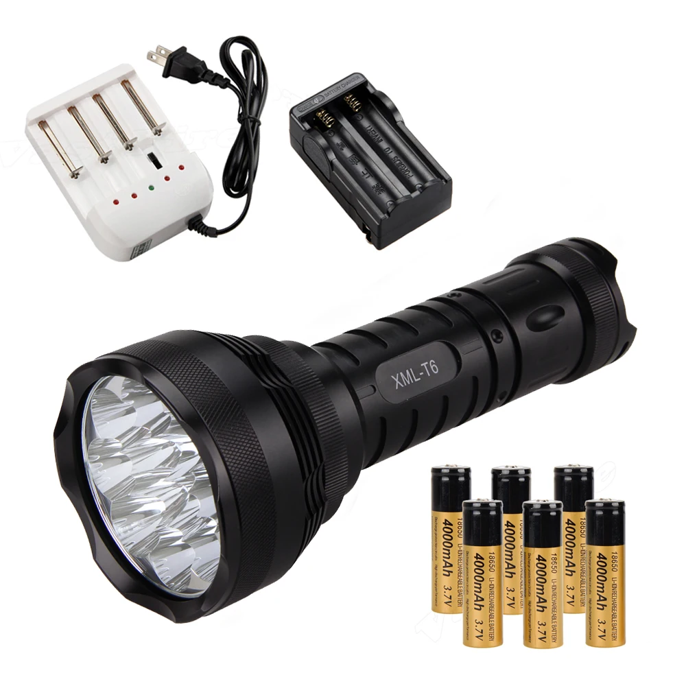 

Brightness High Power 6000 Lm 12x XM-L T6 LED Flashlight Torch 6x 18650 Light Charger