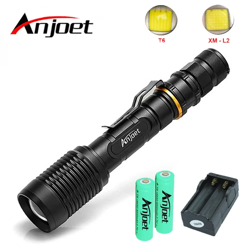 Anjoet Super Bright CREE XM-L2 LED aluminum Flashlights 5 Mode Torch 8000Lumens Zoomable light For 2x18650 batteries charger Anjoet Super Bright CREE XM-L2 LED aluminum Flashlights 5 Mode Torch 8000Lumens Zoomable light For 2x18650 batteries charger