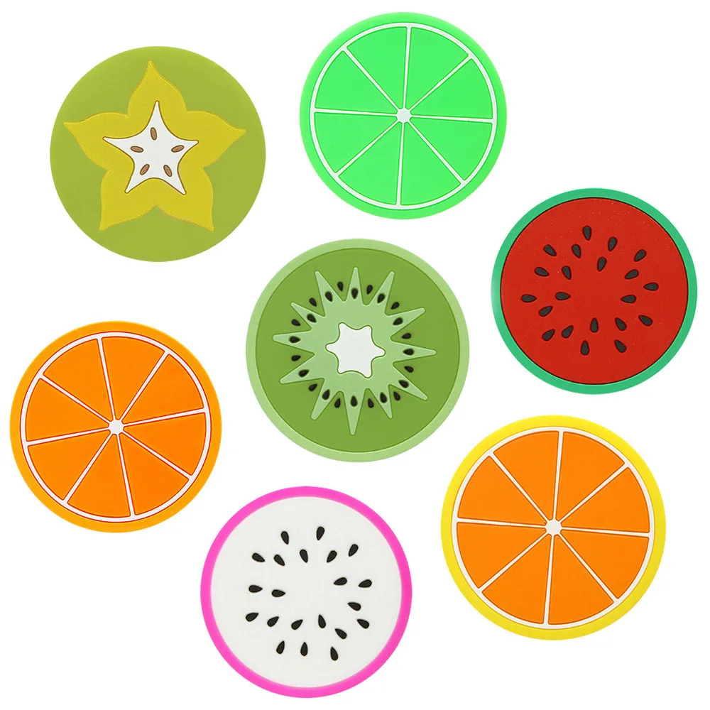 7pcs/lot Cute Silicone Fruits Coaster Mats Novelty Home Dining Room