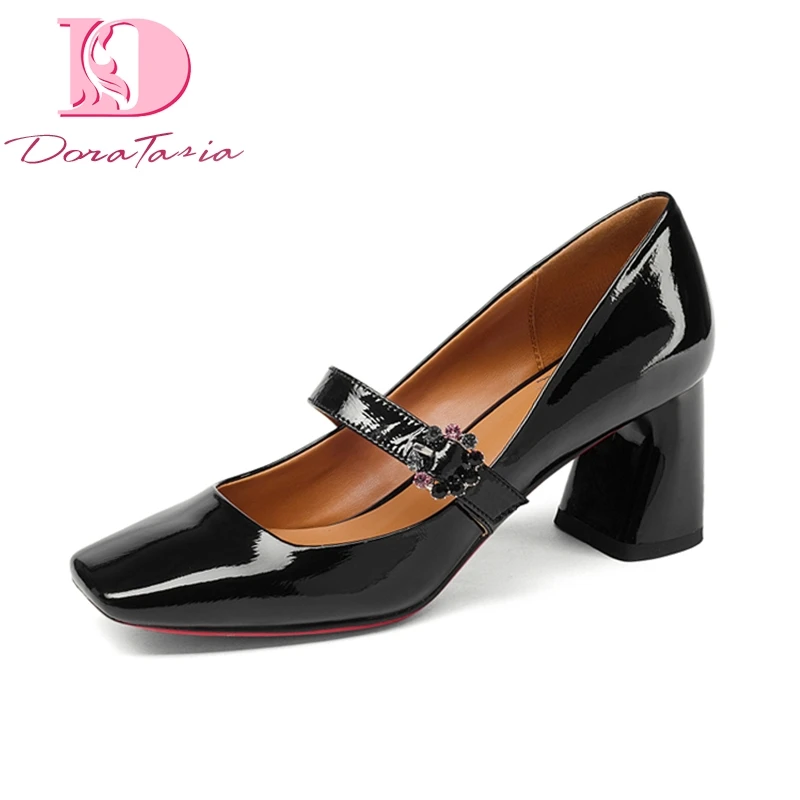 

Doratasia Brand New Genuine Leather Mary Janes Square High Heels Solid Shoes Woman Casual Office Spring Pumps Big Size 33-43