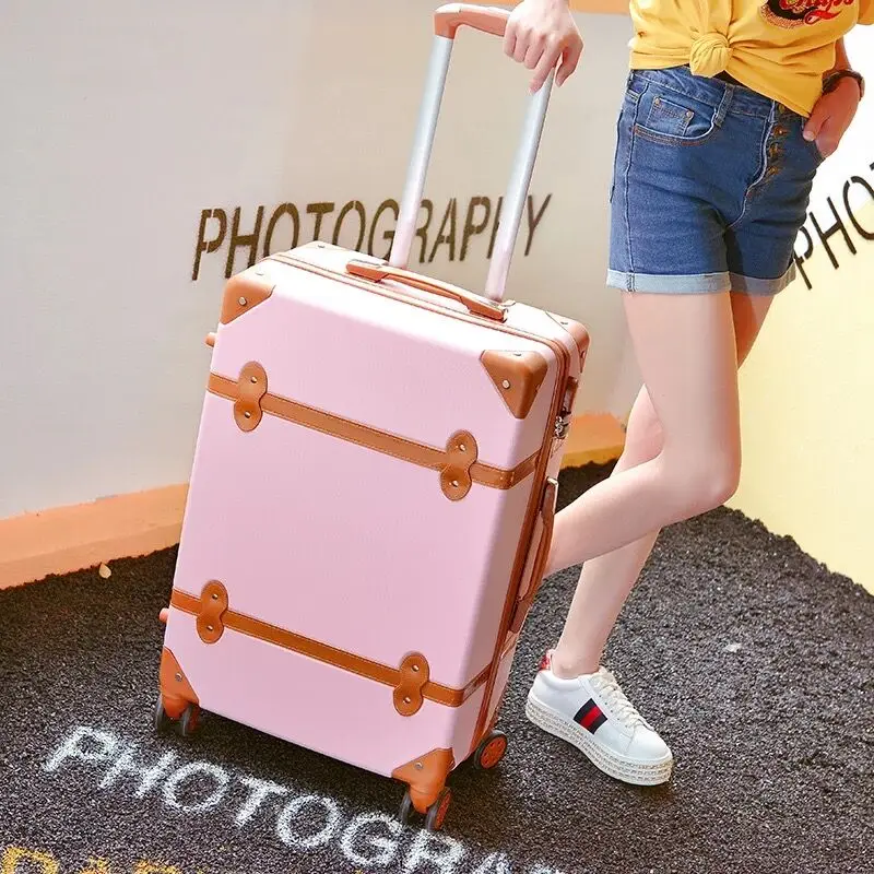 Классический ретро багаж на колёсиках с косметичкой для женщин Путешествия carry on тележка чемодан Спиннер колеса 2" 22" 2" 26 дюймов - Цвет: pink2