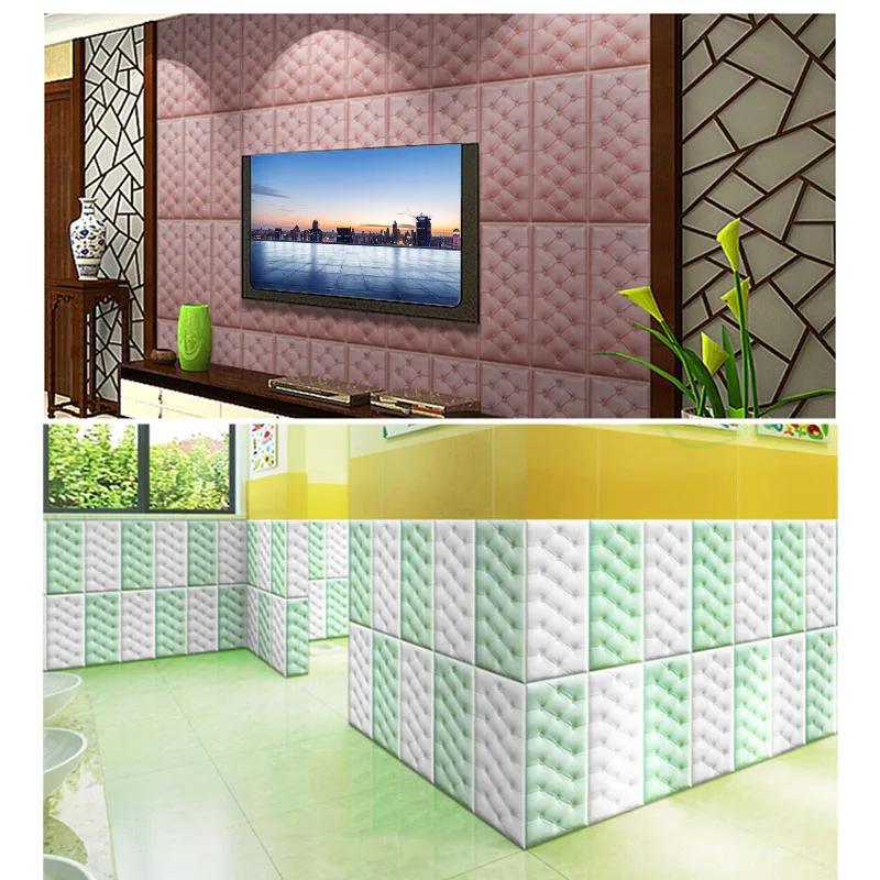 Hot 3D Wall Sticker Solid Color PU Leather Foam Wall Decal for Parlor Office KM88