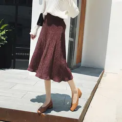 Высокая Талия вязаная юбка плиссе Для женщин эластичные свободные Striped Midi Skirt Уличная Повседневная Женская обувь юбки осень 2018