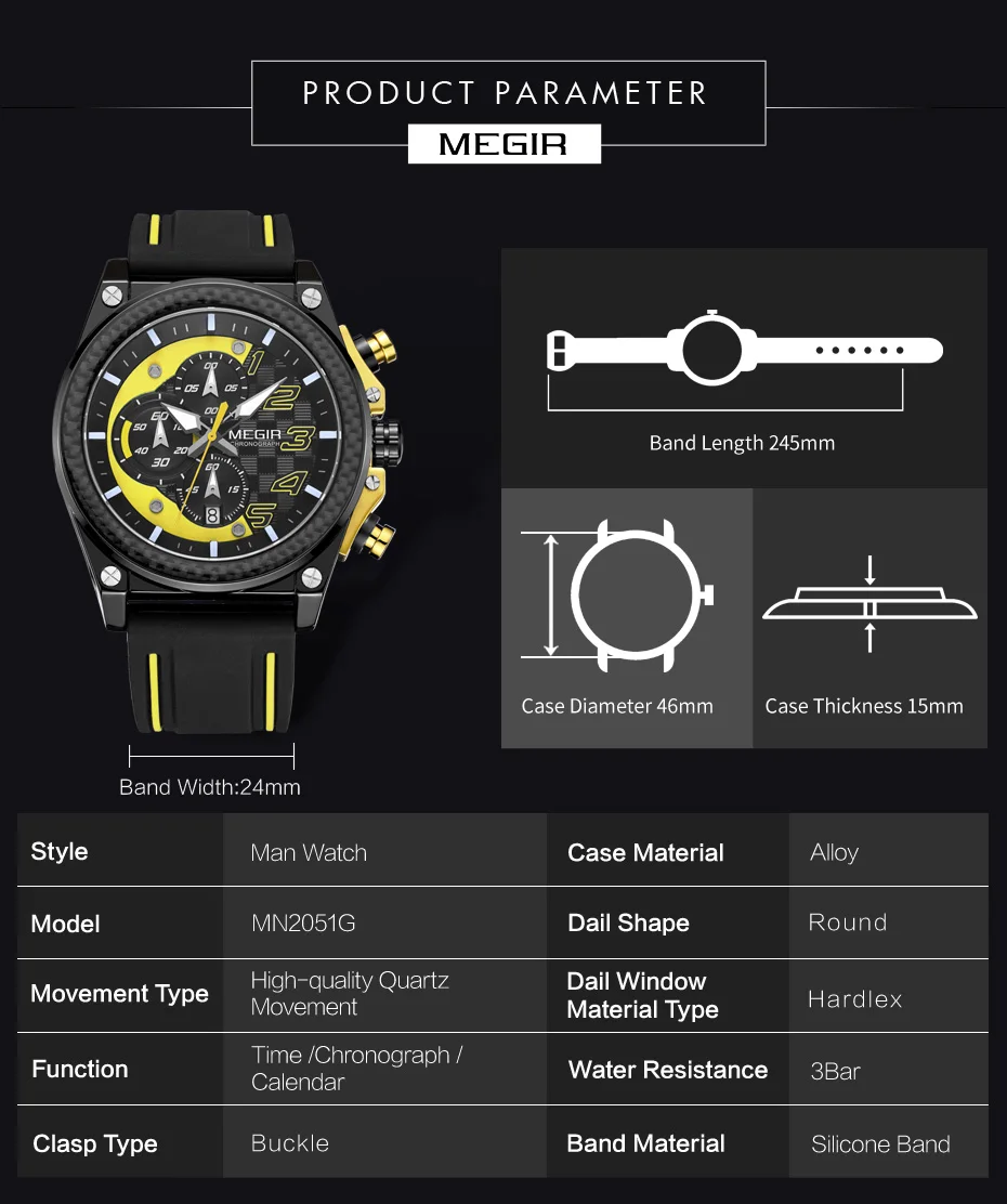 MEGIR Watch Men Sport Watches Army Top Brand Waterproof Auto Date Chronograph Luminous Hand Fashion Military Clock Montre Homme