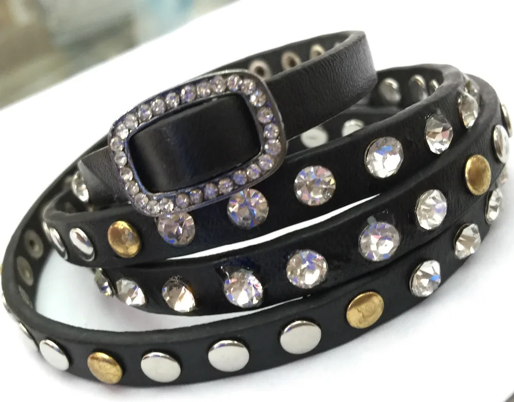 

Miasol Studded Crystal and metal rivet PU leather wrap Bracelets,multi leather bracelets, wrap bracelets B1443